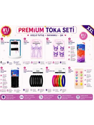 Asel Aksesuar 8'li Set Çok Renkli Premium Xxl Kız Çocuk Karma Saç Tokası Seti Yıldız ve Karakter Figürlü