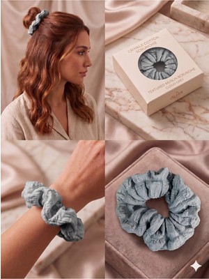Asel Aksesuar Bürümcük Dokulu Kumaş Hacimli Scrunchie Lastik Toka Farklı Renk Seçenekli