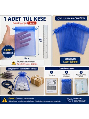 ES Dekor Mavi Tül Kese 23x16 CM İpli Organze Hediye Kesesi Tekli