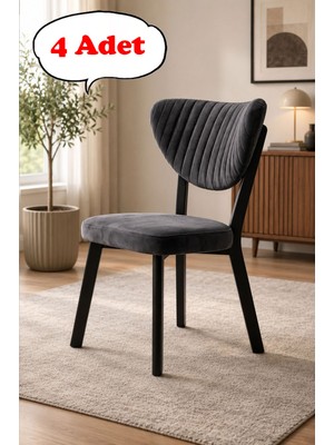 Teknor 4 Adet Elma Sandalye Modern Kadife Kapitone Sırtlı Mutfak Yemek Odası Balkon Kafe Sandalyesi 85 cm