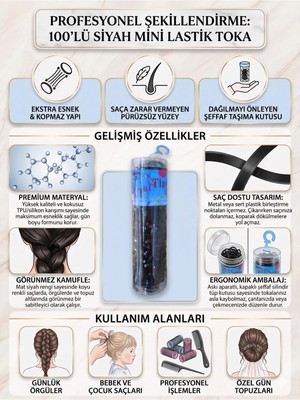Asel Aksesuar 100'LÜ Kutu Set Ekstra Esnek Kopmaz Mini Perma Lastik Saç Tokası - 2 Farklı Seçenek