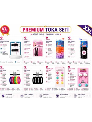 Asel Aksesuar 8'li Set Çok Renkli Premium Xxl Kız Çocuk Karma Saç Tokası Seti Yıldız Klips ve Kedi Figürlü.
