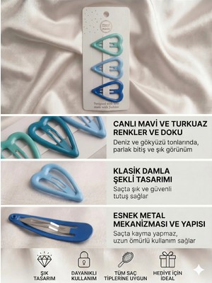Asel Aksesuar 3'lü Set Kalp Figürlü Esnek Metal Damla Çıt Çıt Saç Tokası - 3 Farklı Renk Seçeneği