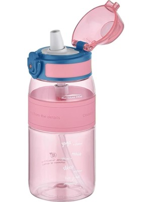 440ML Mini Boy Silikon Gövde Pipetli (Isırılmaz) Tritan Su Matarası (Pembe)