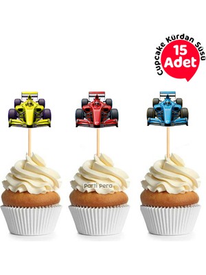 Parti Pera Yarış Arabası Şekilli Cupcake Kürdan Süsü 15 Adet