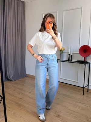 Size Özgü Buz Mavisi Tint Bel Detay Jean