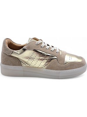 Marine MR7075 Hakiki Deri Altın Bej Kadın Şık Spor Sneaker Konfor Ayakkabı