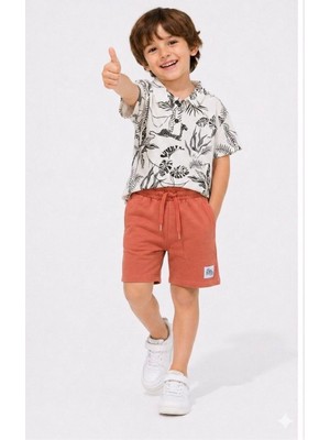 Cg Kids Safari Desenli Erkek Çocuk Yakalı Tişört ve Şort Pamuklu Yazlık Takım