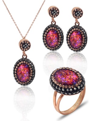 Midyat Nurtaş Gümüş Pembe Paraiba ve Swarovski Taşlı 925 Ayar Gümüş Kadın Üçlü Set 201025579