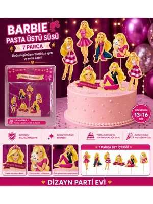 Dizayn Parti Evi Barbie Pasta Üstü Süsü 6 Parça Doğum Günü Cake Topper Seti Pembe Parti Dekoru