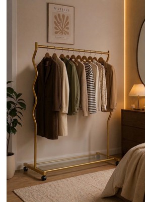 Empressco Arvionhome Modern Lüks Gold Desenli Metal Tekerlekli Konfeksiyon Askılığı ve Dayanıklı Taşınabilir Raflı Stand - Fiyatı, Yorumları