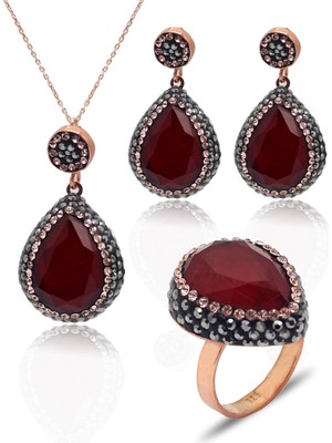 Midyat Nurtaş Gümüş Yakut ve Swarovski Taşlı 925 Ayar Gümüş Kadın Üçlü Set 201025576