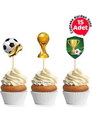 Parti Pera Futbol Temalı Şekilli Cupcake Kürdan Süsü 15 Adet