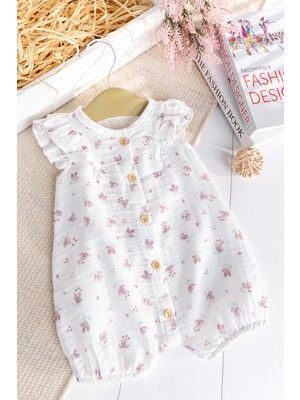 Babymod Çiçek Desenli Müslin Yazlık Kız Bebek Tulum