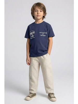 Queen Kids Erkek Çocuk Keten Pantolonlu Takım Indigo