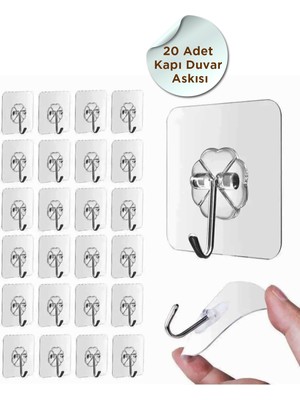 Empressco Adornazzle 20 Adet Kapı Duvar Askısı, Kendinden Yapışkanlı Şeffaf Askı, Güçlü Kapı Askısı, 6X6CM - Fiyatı, Yorumları