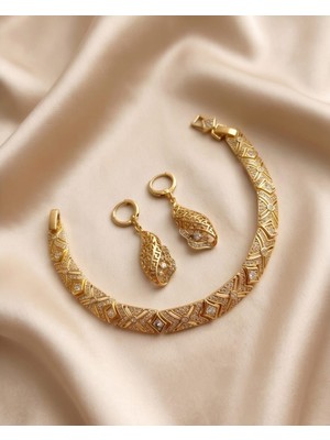 Xupıngg Bileklik ve Küpe Sallantılı Original Damga Altın Kaplama Zirkon Taş 2'li Set + Hediye Paket