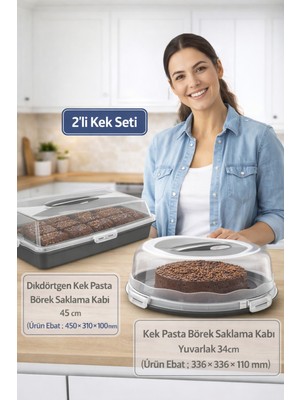Empressco Ponçik Store 34CM Kek Pasta Börek Saklama Kabı & 45 cm Kilitli Dikdörtgen Taşıma Fanusu 2