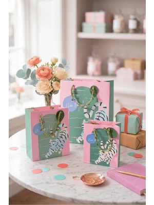 DAKS Pastel Kaplan Desenli 3 Boy Karton Hediye Çantası Seti