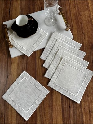 Nurhan Home Collection 6 Adet Etamin Işlemeye Uygun Ekru Nakışlı Kare Kokteyl Sunum Peçetesi