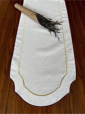 Nurhan Home Collection Çift Sıra Nakışlı Oval Keten Runner