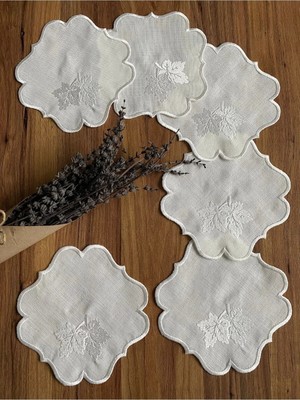 Nurhan Home Collection 6 Adet Yaprak Desenli Ekru Renk Kahve Yanı Sunum Kokteyl Peçetesi