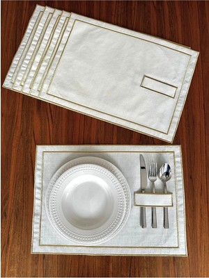 Nurhan Home Collection 6 Adet Gold Renkli Çift Sıra Nakışlı Kaşıklıklı Amerikan Servis