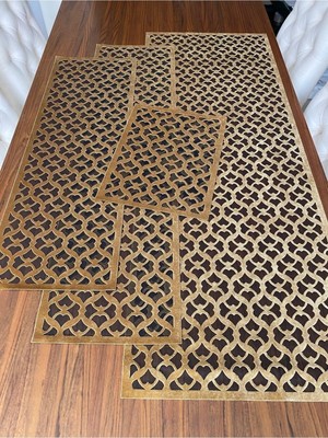 Nurhan Home Collection Hanımeli Modeli Gold Renk Altı Siyah Tüllü Salon Takımı 4 Parça