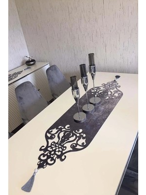 Nurhan Home Collection Taç Modeli Füme Renk Taşlı Masa Runner
