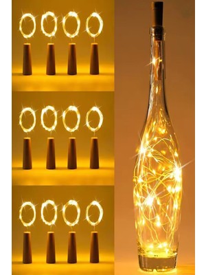 BENCEAL 12'li Set Mantar Tıpa Tasarımlı Pilli Peri LED Cam Şişe Kavanoz Dekoratif LED Aydınlatma Süsleme
