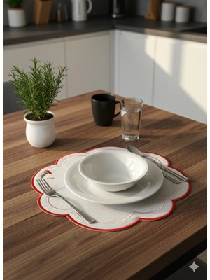 Nurhan Home Collection 2 Adet Love Bırds Desenli Kırmızı Nakışlı Amerikan Servis