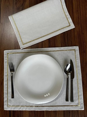 Nurhan Home Collection 2 Adet Gold Renkli Çift Sıra Nakışlı Amerikan Servis