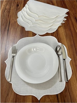 Nurhan Home Collection 6 Adet Ekru Nakışlı Amerikan Servis Supla