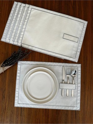 Nurhan Home Collection 6 Adet Gümüş Renkli Çift Sıra Nakışlı Kaşıklıklı Amerikan Servis