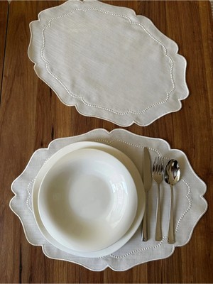 Nurhan Home Collection 2 Adet Inci Tanesi Nakışlı Ekru Amerikan Servis Supla