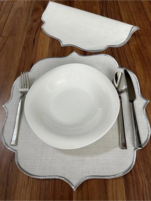 Nurhan Home Collection 2 Adet Gümüş Nakışlı Amerikan Servis Supla