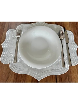 Nurhan Home Collection Curly Modeli Ekru Nakışlı Amerikan Servis Supla