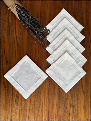 Nurhan Home Collection 6 Adet Etamin Işleme Için Uygun Kenarları Piko Işleme Ekru Renk Kokteyl Sunum Peçetesi