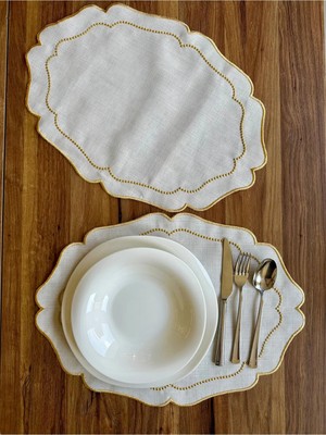 Nurhan Home Collection 2 Adet Inci Tanesi Nakışlı Gold Amerikan Servis Supla