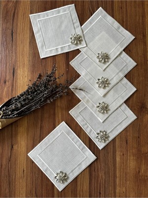 Nurhan Home Collection 6 Adet Taş Detaylı Kare Kahve Yanı, Kokteyl, Sunum Peçetesi