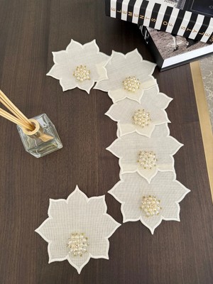 Nurhan Home Collection 6 Adet Yıldız Modeli Gold Incili Kahve Yanı Kokteyl Sunum Peçetesi