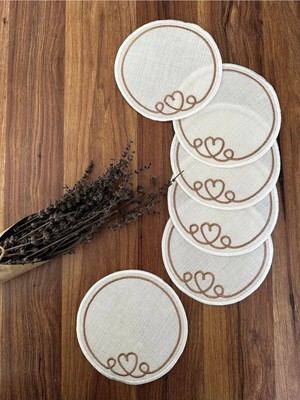 Nurhan Home Collection Kalpli Bronz Nakışlı Yuvarlak Kokteyl Sunum Peçetesi