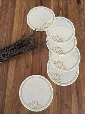Nurhan Home Collection Kalpli Gold Nakışlı Yuvarlak Kokteyl Sunum Peçetesi