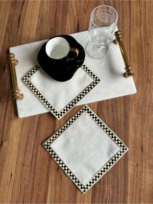 Nurhan Home Collection 2 Adet Mackenzie Desenli Gold Nakışlı Kokteyl Sunum Peçetesi