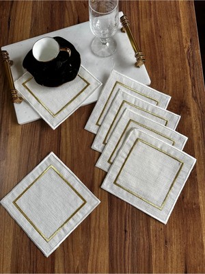 Nurhan Home Collection 6 Adet Etamin Işlemeye Uygun Gold Nakışlı Kare Kahve Yanı Peçete,kokteyl Sunum Peçetesi