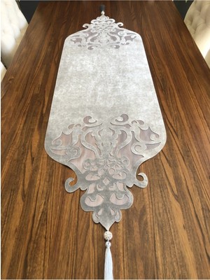 Nurhan Home Collection Taç Modeli Gümüş Renk Taşlı Masa Runner
