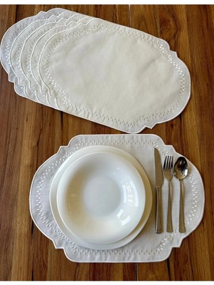 Nurhan Home Collection 6 Adet Dama Desenli Ekru Amerikan Servis Supla
