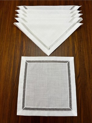 Nurhan Home Collection 6 Adet Kolberli Keten Kumaş Peçete 40 x 40 cm
