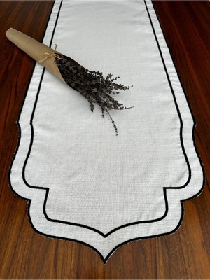 Nurhan Home Collection Çift Sıra Siyah Renk Nakış Işlemeli Keten Runner