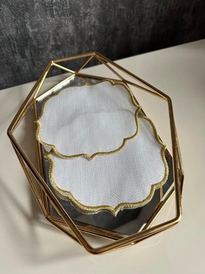 Nurhan Home Collection 2 Adet Etamin Işlemeye Uygun Linen Keten Kumaş Gold Kahve Yanı Kokteyl Sunum Peçete